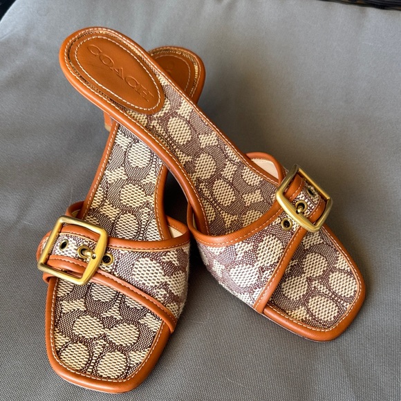 Coach Signature Brown and Tan Sandals - Picture 9 of 10